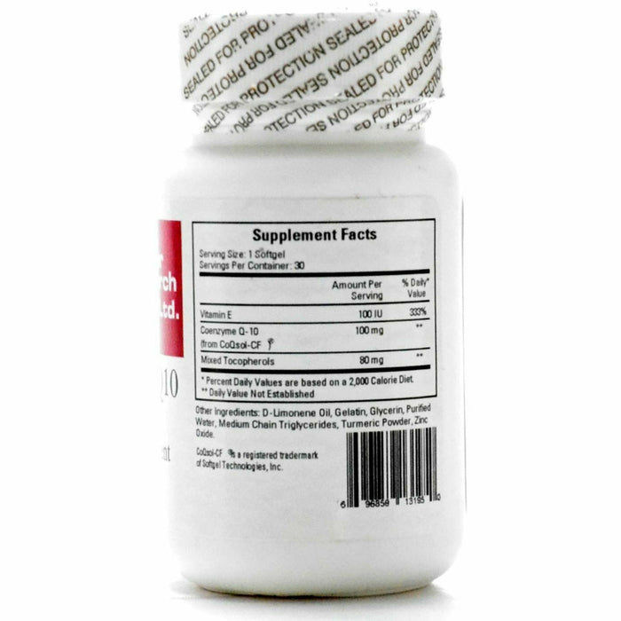 Ecological Formulas CoEnzyme Q10 100 mg 30 softgels supplement facts label