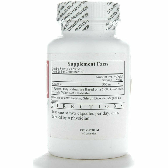 Ecological Formulas Colostrum 300 mg 60 capsules supplement facts label