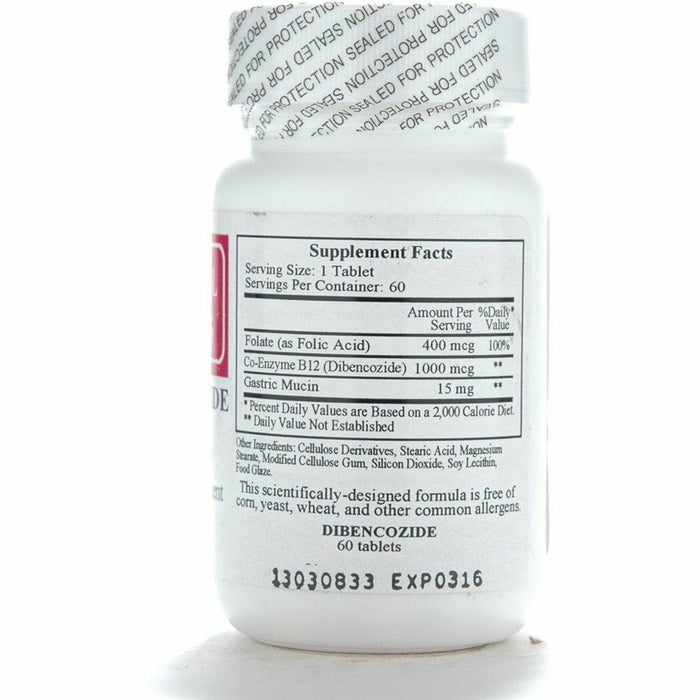 Ecological Formulas Dibencozide B12 1000 mcg 60 tablets supplement facts label