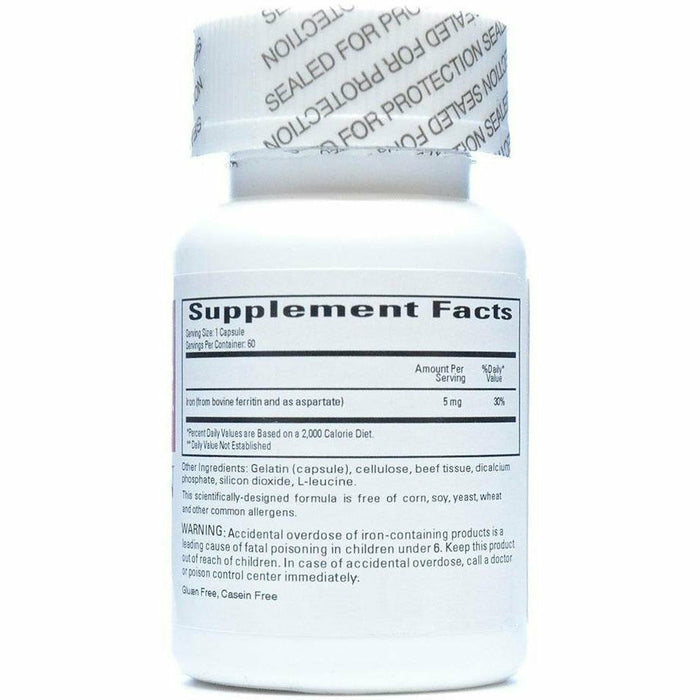 Ecological Formulas Ferritin Fe 5 mg 60 capsules supplement facts label