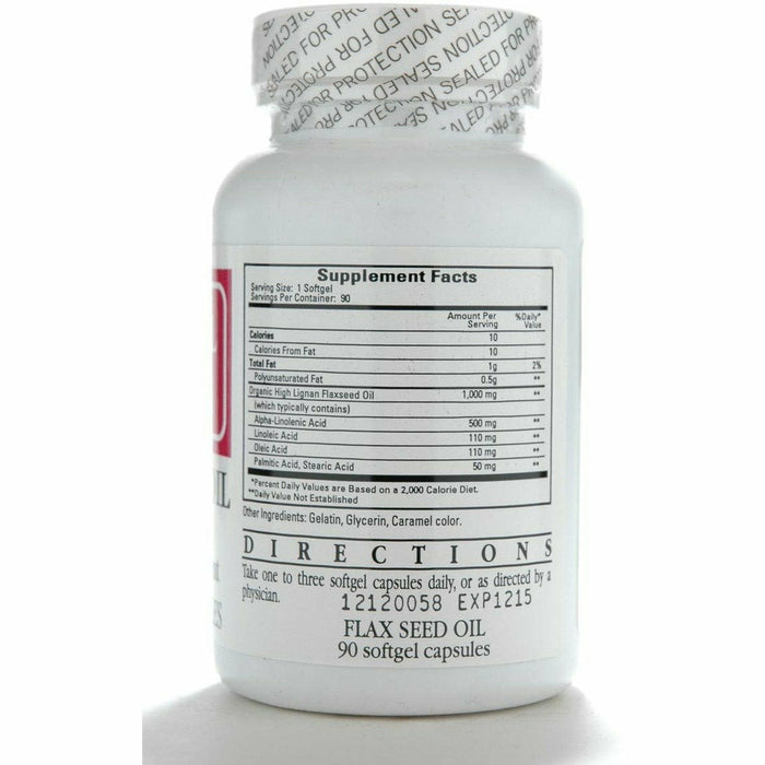 Ecological Formulas Flax Seed Oil (Organic) 90 softgels supplement facts label