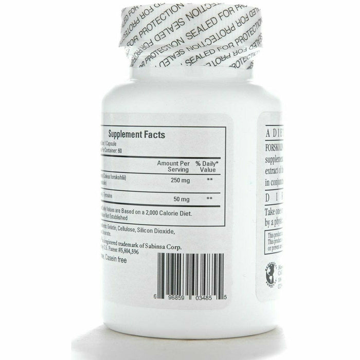 Ecological Formulas Forskolin 250 mg 60 capsules supplement facts label, alternate view