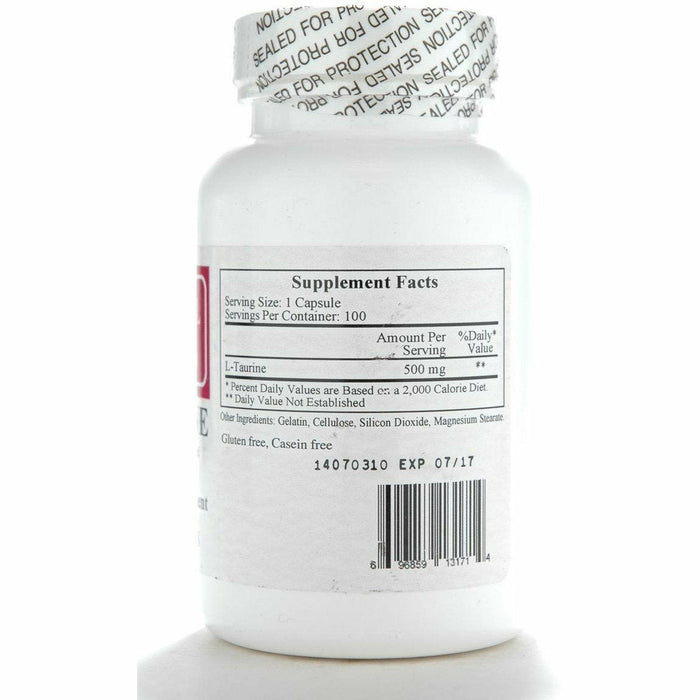 Ecological Formulas L-Taurine 500 mg 100 capsules supplement facts label