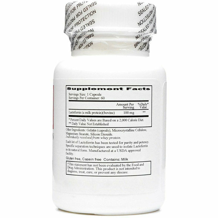 Ecological Formulas Lactoferrin 100 mg 60 capsules supplement facts label