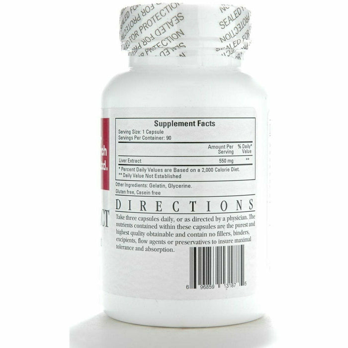 Ecological Formulas Liver Extract 550 mg 90 capsules supplement facts label