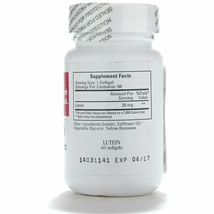 Ecological Formulas Lutein 20 mg 60 softgels supplement facts label
