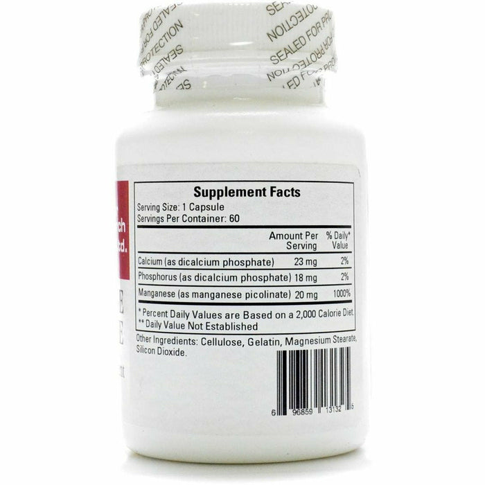 Ecological Formulas Manganese Picolinate 20 mg 60 capsules supplement facts label
