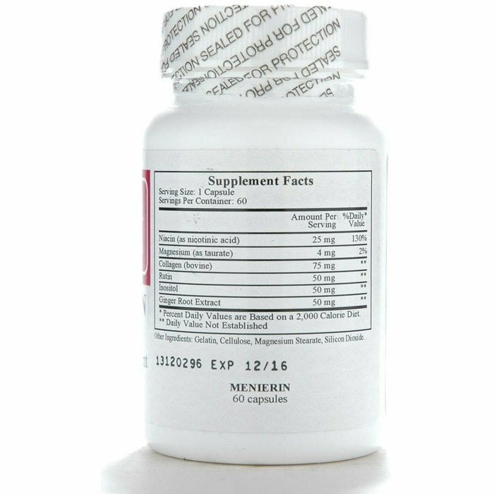 Ecological Formulas Menierin 60 capsules supplement facts label