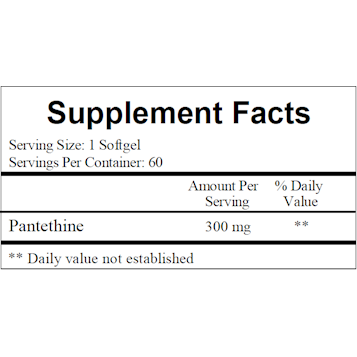 Ecological Formulas Pantethine-300 60 softgels supplement facts label