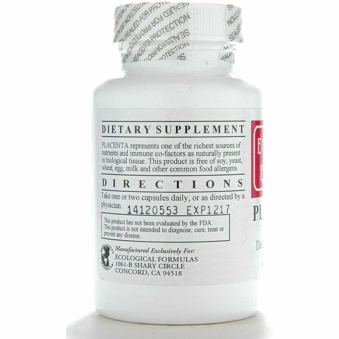 Ecological Formulas Placenta 250 mg 60 capsules suggested use label