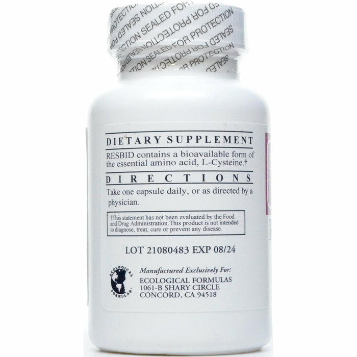 Ecological Formulas Resbid N-Acetyl-L-Cysteine 60 capsules suggested use label