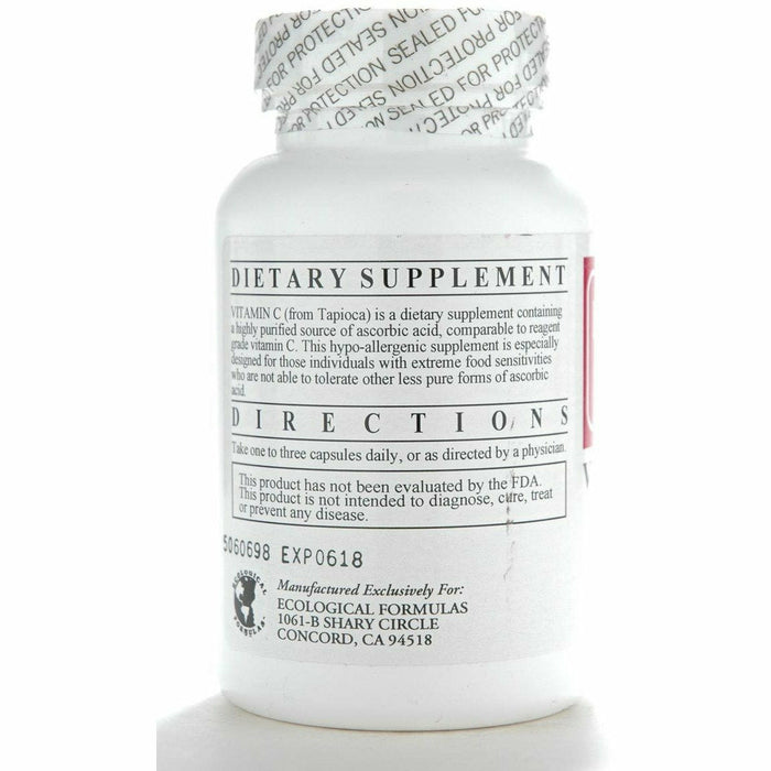 Ecological Formulas Vitamin C-1000 from Tapioca 90 capsules suggested use label