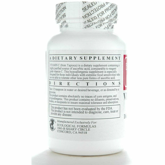 Ecological Formulas Vitamin C from Tapioca 150 g suggested use label