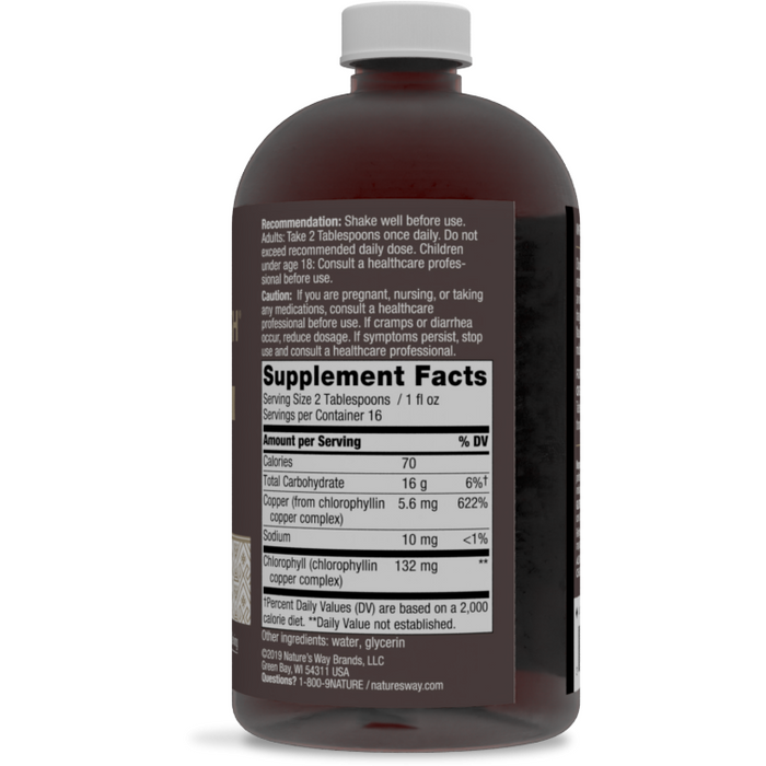 Chlorofresh Liquid Chlorophyll Unflavored 16 oz by Nature's Way Supplement Facts Label