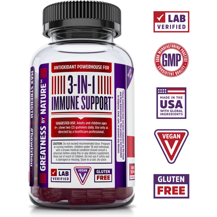 3-In-1 Immune Support, ZHOU Nutrition, Elder-Mune Elderberry 60 Gummies