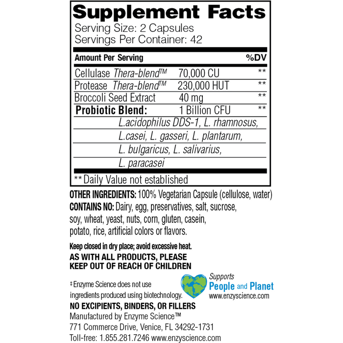 Enzyme Science Candidase Pro 84 capsules supplement facts label