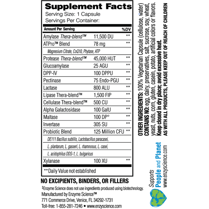 Enzyme Science Complete Digestion 30 capsules supplement facts label