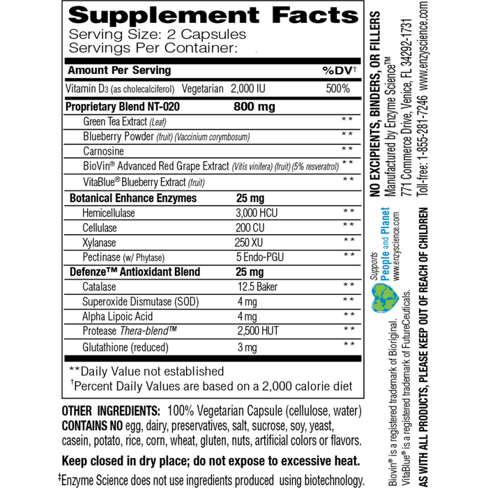 Enzyme Science Stem XCell Pro 60 capsules supplement facts label