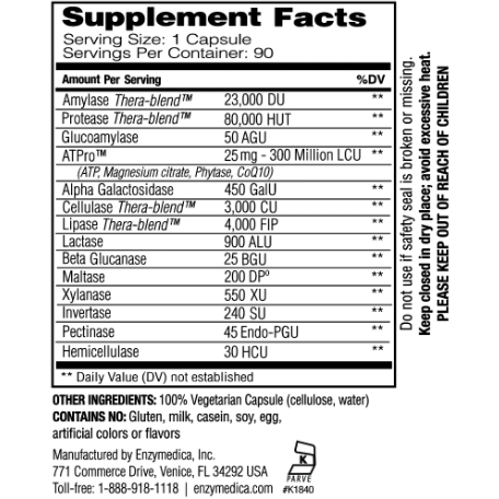 Enzymedica Digest Gold supplement facts label