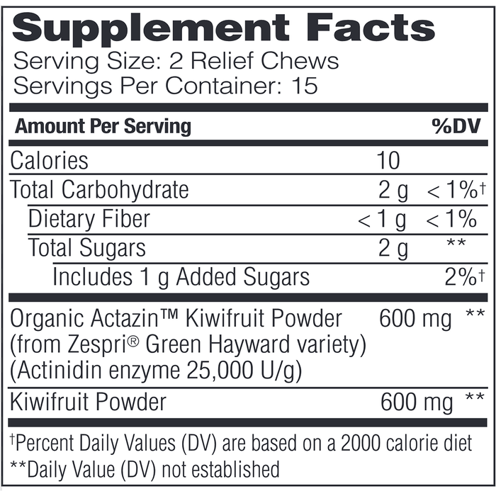 Enzymedica Kiwi Regularity 30 chewable tablets supplement facts label