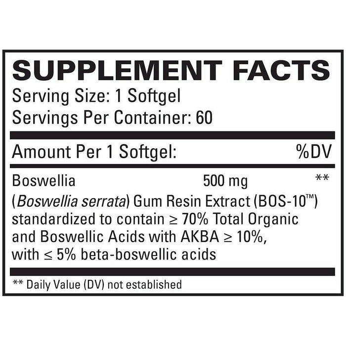 EuroMedica BosPro (Boswellia) 500 mg 60 softgels supplement facts label