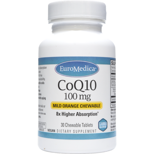 EuroMedica CoQ10 Orange 100 mg, 30 chewable tablets, front of bottle