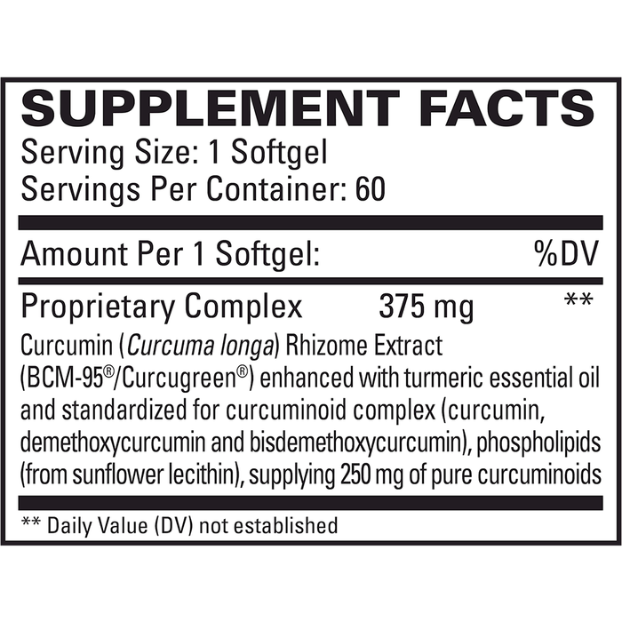EuroMedica CuraPro 375 mg 60 softgels supplement facts label