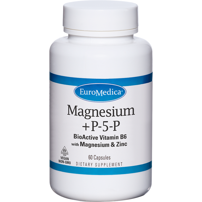 EuroMedica Magnesium + P-5-P, 60 capsules, front of bottle