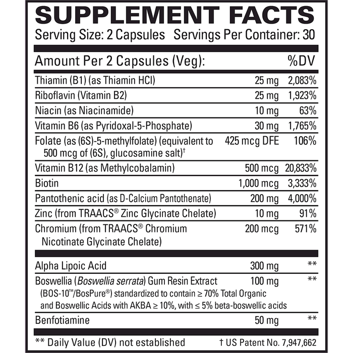 EuroMedica Nerve Complex 60 capsules supplement facts label