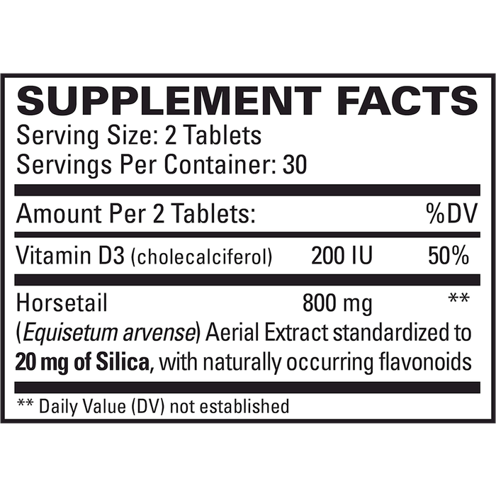 EuroMedica Silica-20 60 tablets supplement facts label