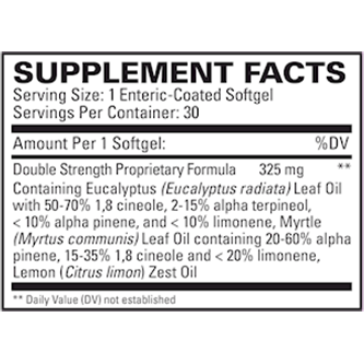 EuroMedica Sinutol Extra Strength 30 softgels supplement facts label