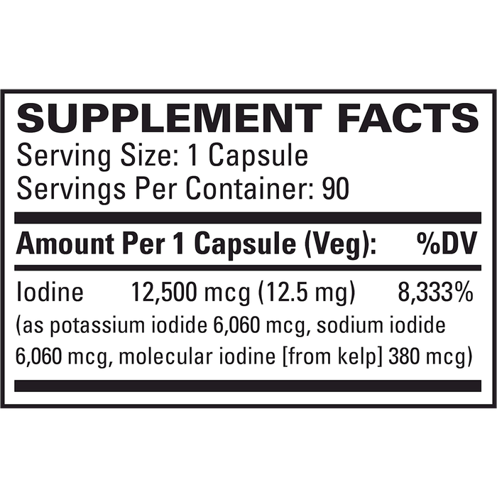 EuroMedica Tri-Iodine 12.5 mg 90 capsules supplement facts label