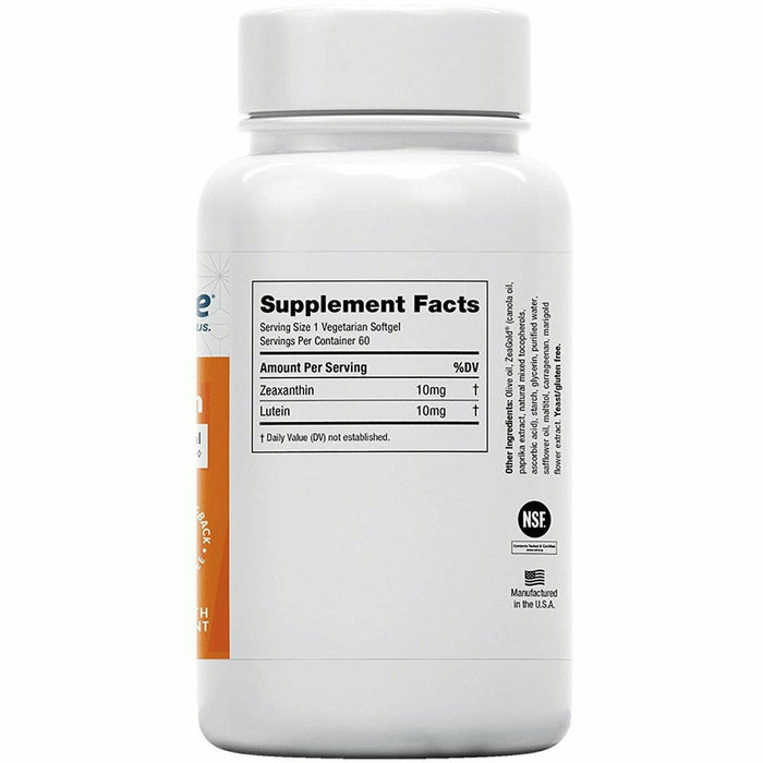 EyePromise Zeaxanthin + Lutein 60 softgels supplement facts label