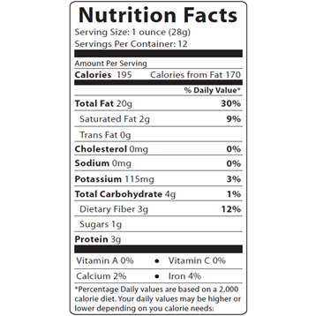 Organic Pecans 12 oz by Foods Alive Nutrition Facts Label