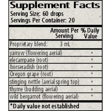 Wise Woman Herbals, Upper Respiratory Support 2 fl. oz. Supplement Facts Label