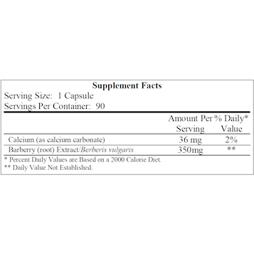 Buffered Berberine 90 caps by Ecological Formulas Supplement Facts Label