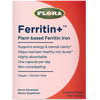 Flora Ferritin+ 20 mg, 30 capsules, front of box