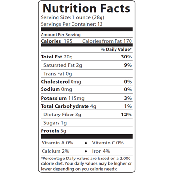 Foods Alive Organic Pecans 12 oz nutrition facts label