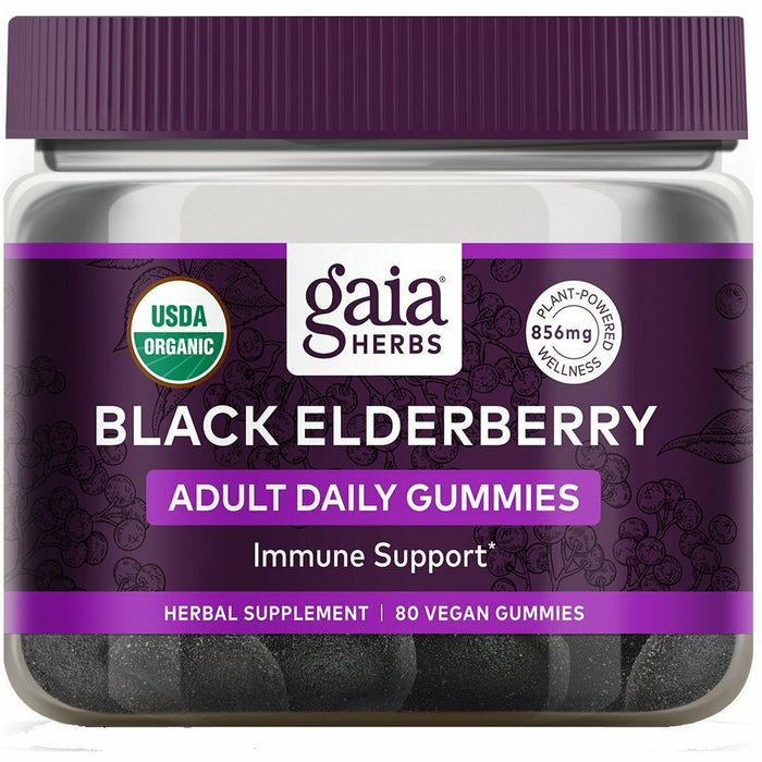 Gaia Herbs, Black Elderberry Adult Daily Gummies 80 vegan gummies