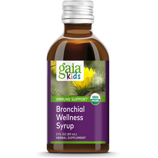 Gaia Herbs GaiaKids Bronchial Wellness Syrup, 3 fl oz, front of bottle