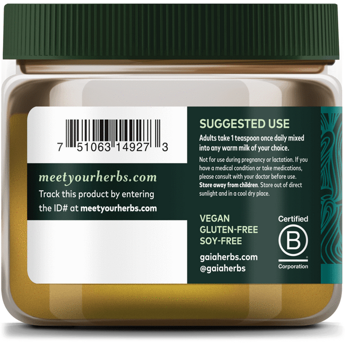 Gaia Herbs Golden Milk Powder 4.3 oz suggested use label