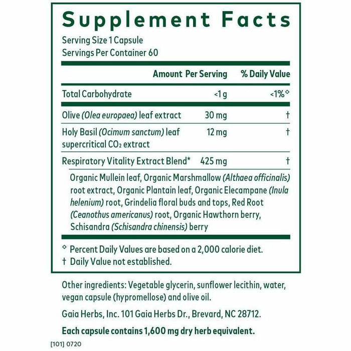 Gaia Herbs PRO Daily Lung Formula 60 liquid phyto-caps supplement facts label