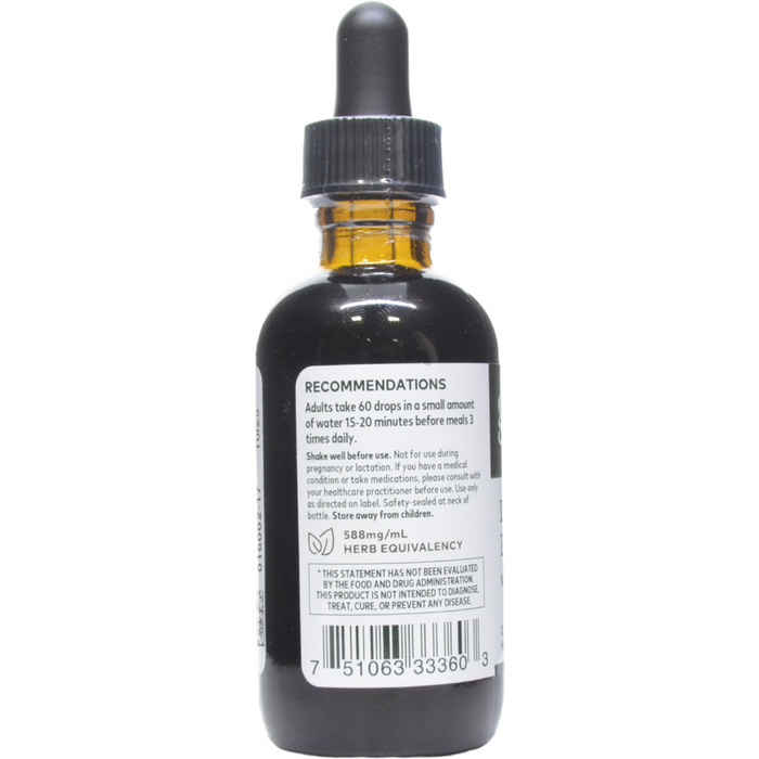 Gaia Herbs PRO Digestive Bitters with Turmeric 2 fl oz suggested use label