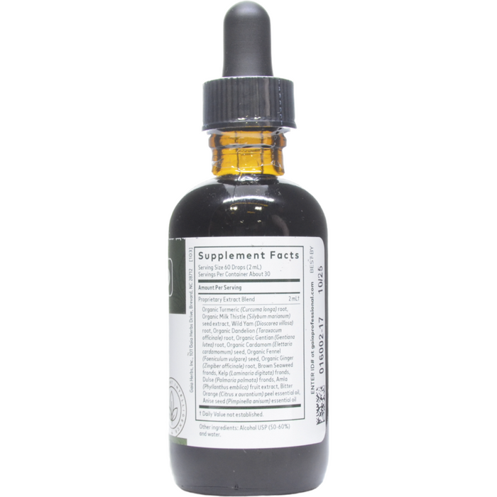 Gaia Herbs PRO Digestive Bitters with Turmeric 2 fl oz supplement facts label