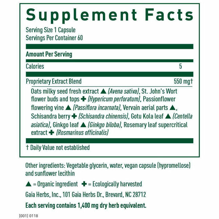 Gaia Herbs PRO Emotional Balance 60 liquid phyto-caps supplement facts label