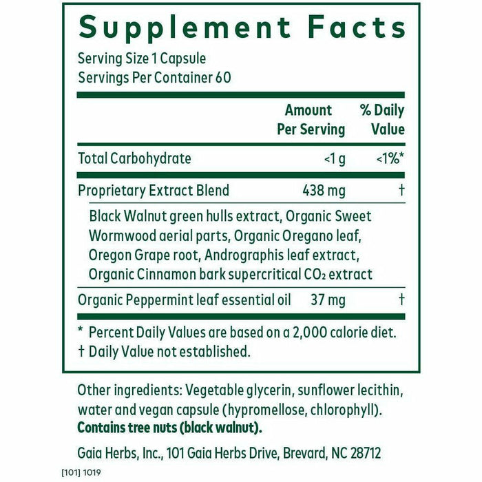 Gaia Herbs PRO Microbiome Cleanse 60 liquid phyto-caps supplement facts label