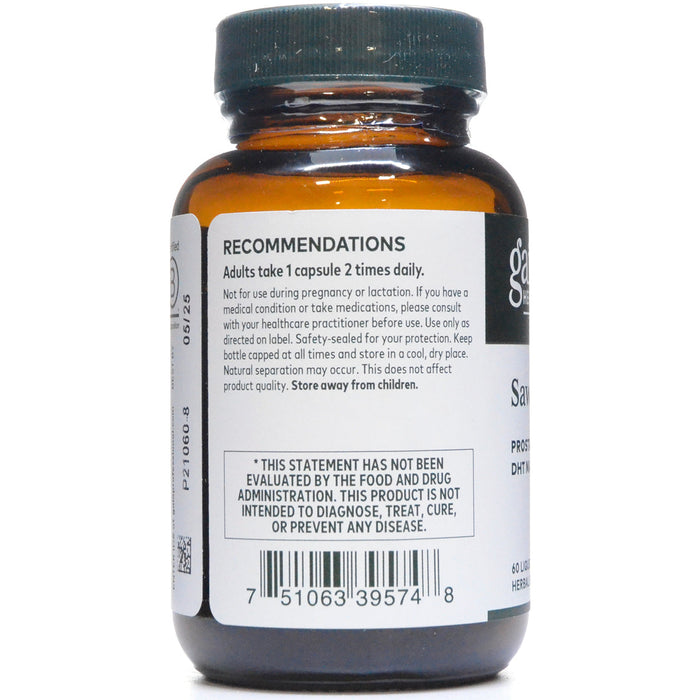Gaia Herbs PRO Saw Palmetto Berry 60 liquid phyto-caps suggested use label