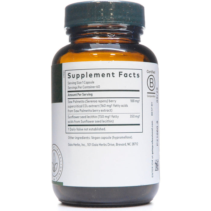Gaia Herbs PRO Saw Palmetto Berry 60 liquid phyto-caps supplement facts label