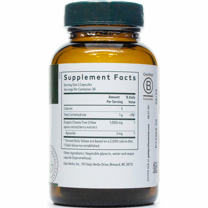 Gaia Herbs PRO Vitex 60 capsules supplement facts label