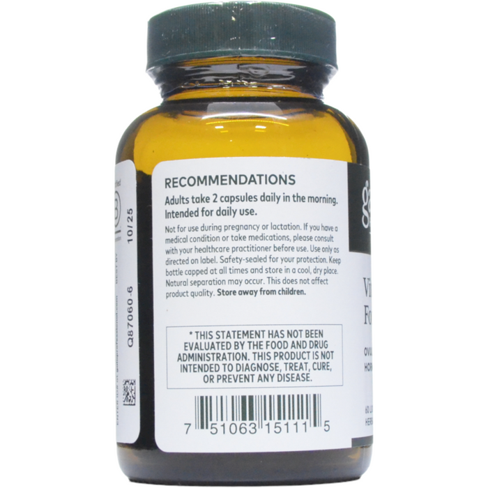 Gaia Herbs PRO Vitex Reproductive Formula 60 liquid phyto-caps suggested use label